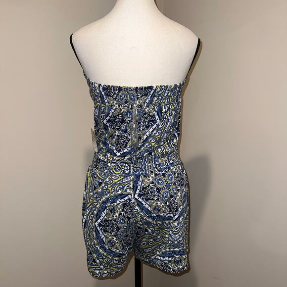 Soma Strapless Shorts Romper Plaza Paisley Indigo Optional Straps Size S - Picture 5 of 12